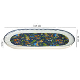 Luxury 13-Inch Oval Fine Porcelain Platter | Navy Blue Floral Print Serving Tray